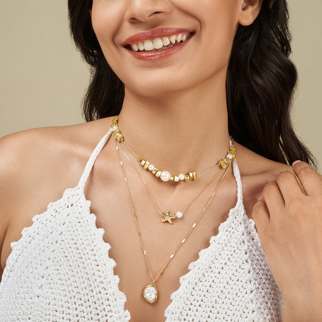 Amaris Gold Layered Seashells Necklace