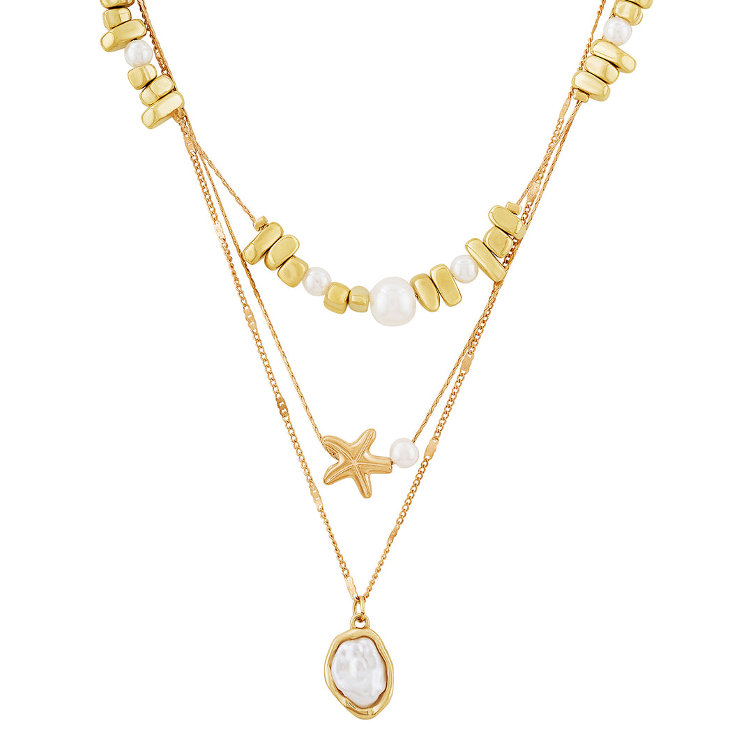 Amaris Gold Layered Seashells Necklace