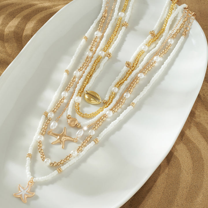 Sandy Pearl Gold & White Chunky Layered Necklace