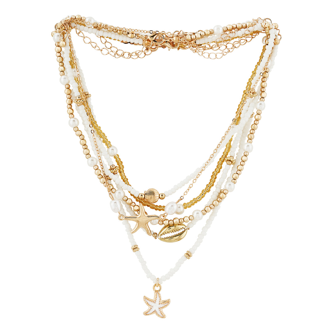 Sandy Pearl Gold & White Chunky Layered Necklace