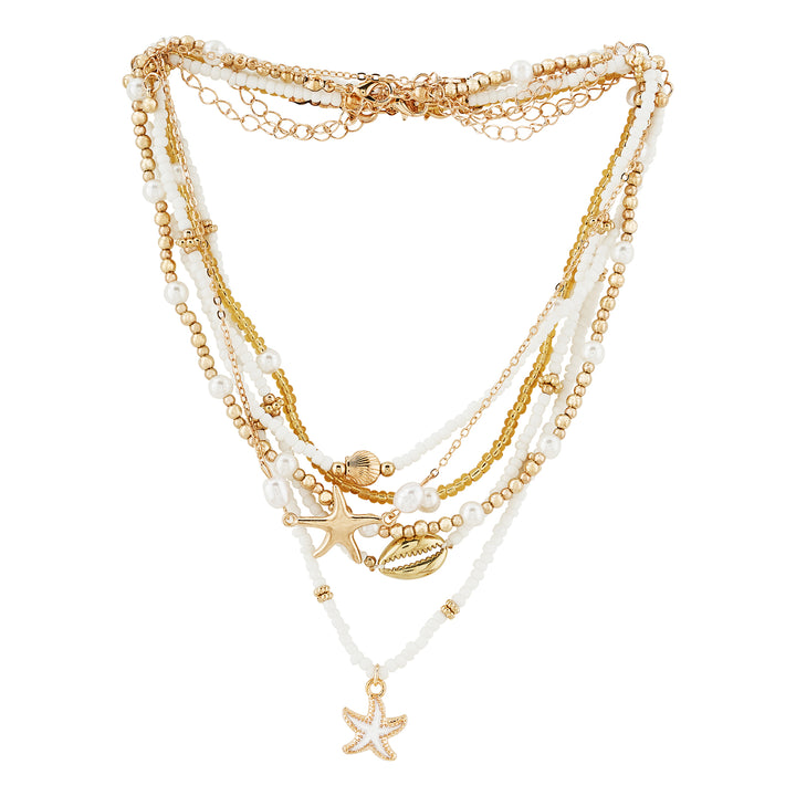 Sandy Pearl Gold & White Chunky Layered Necklace