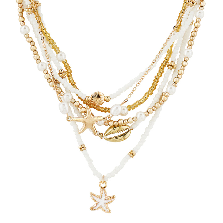 Sandy Pearl Gold & White Chunky Layered Necklace