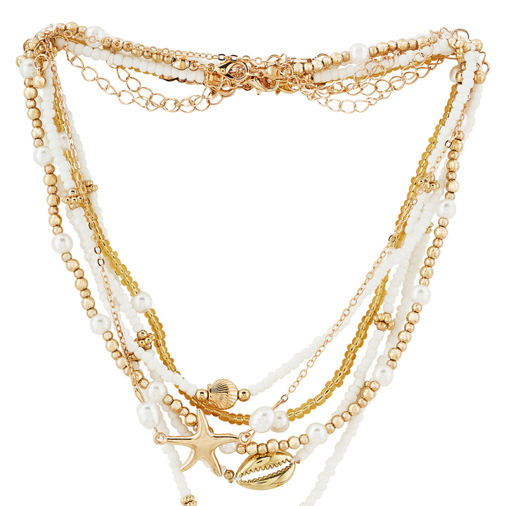 Sandy Pearl Gold & White Chunky Layered Necklace