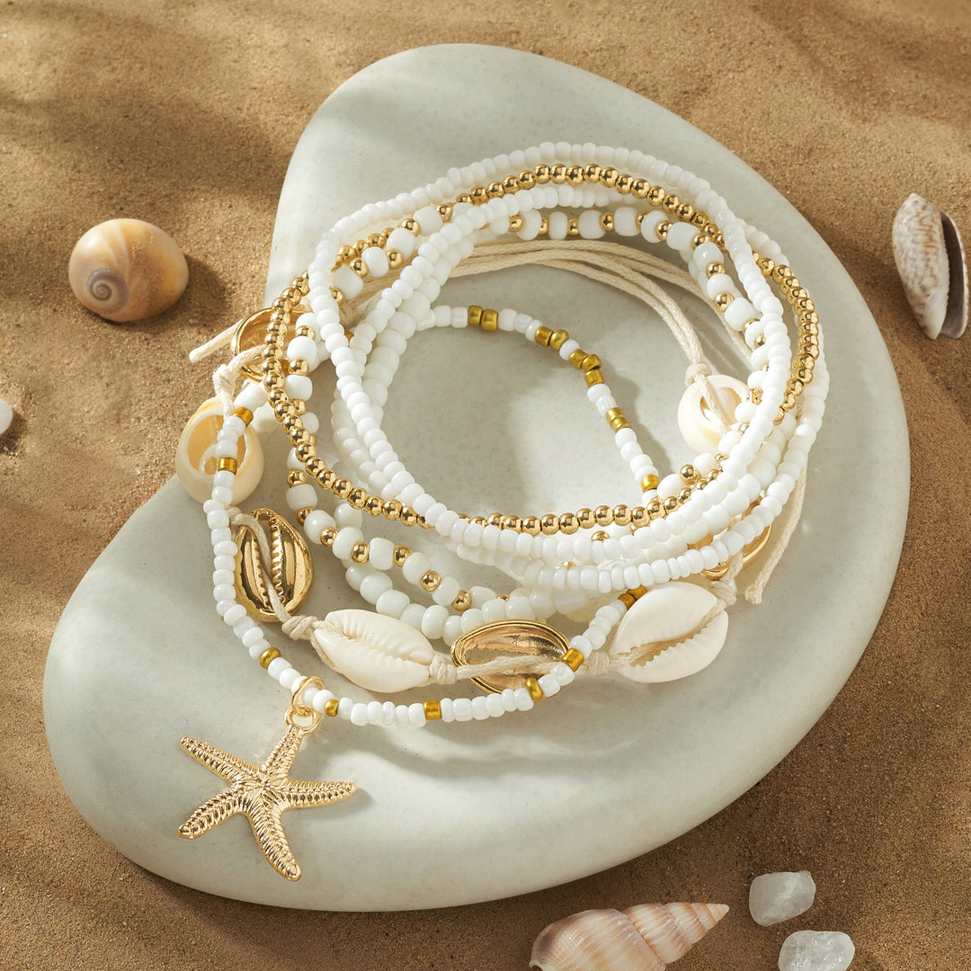 Kiva Gold and White Seashells Layered Bracelet