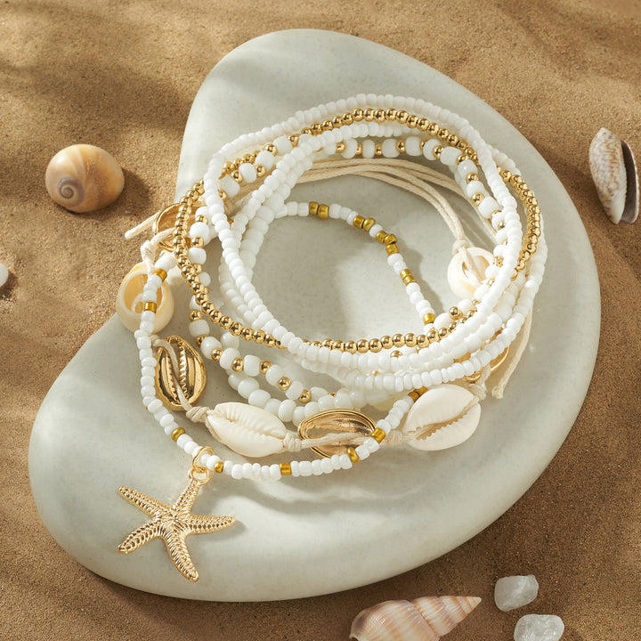 Kiva Gold and White Seashells Layered Bracelet