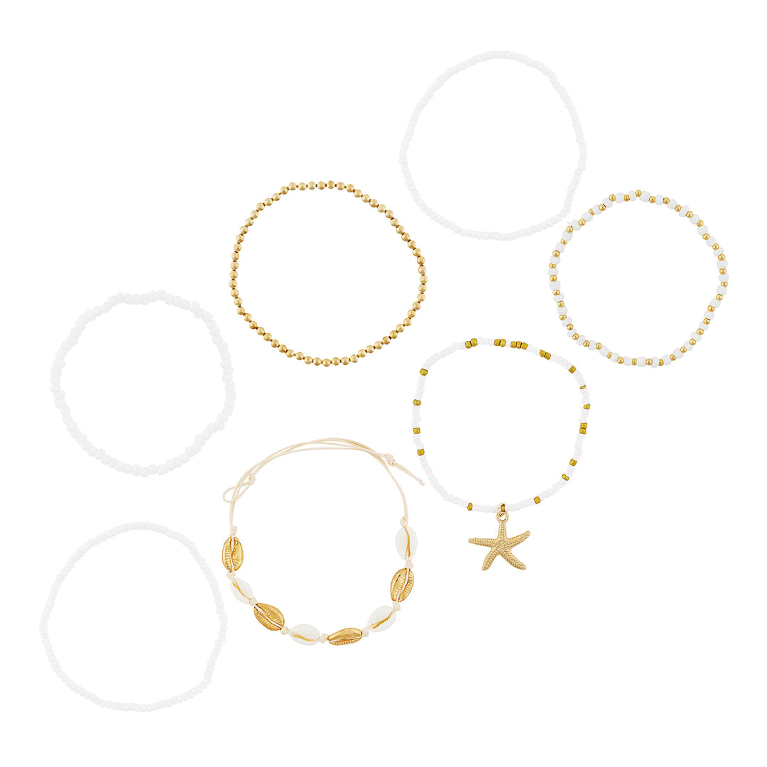 Kiva Gold and White Seashells Layered Bracelet