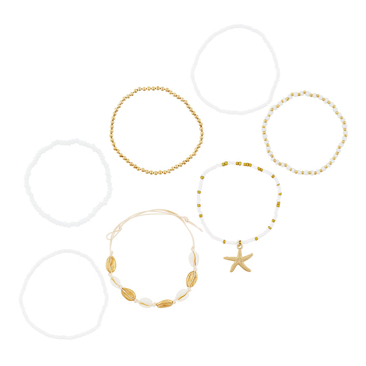 Kiva Gold and White Seashells Layered Bracelet