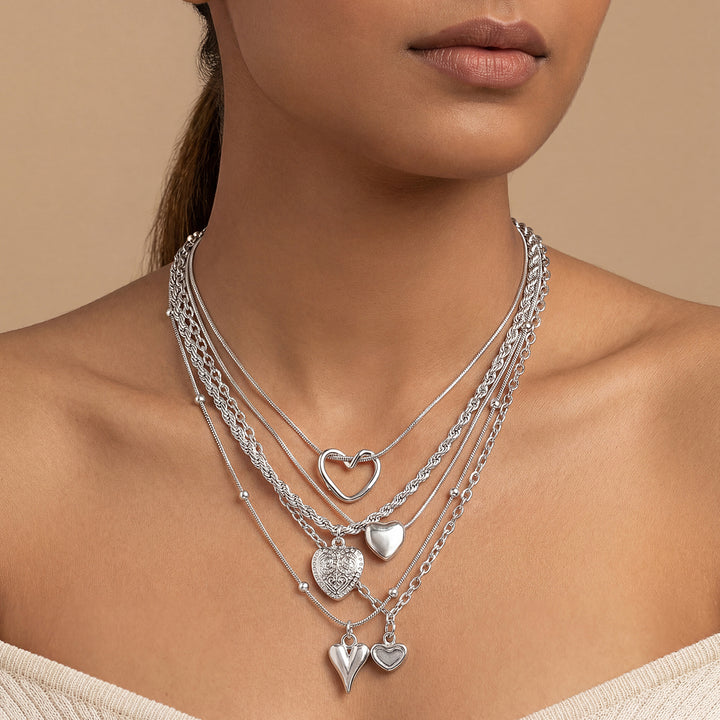 Elesh Layered Silver love Necklace
