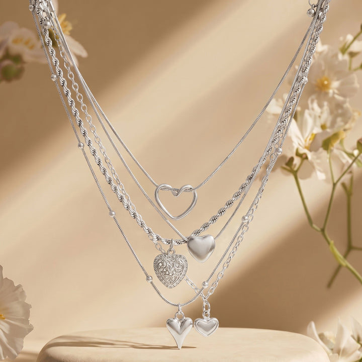 Elesh Layered Silver love Necklace