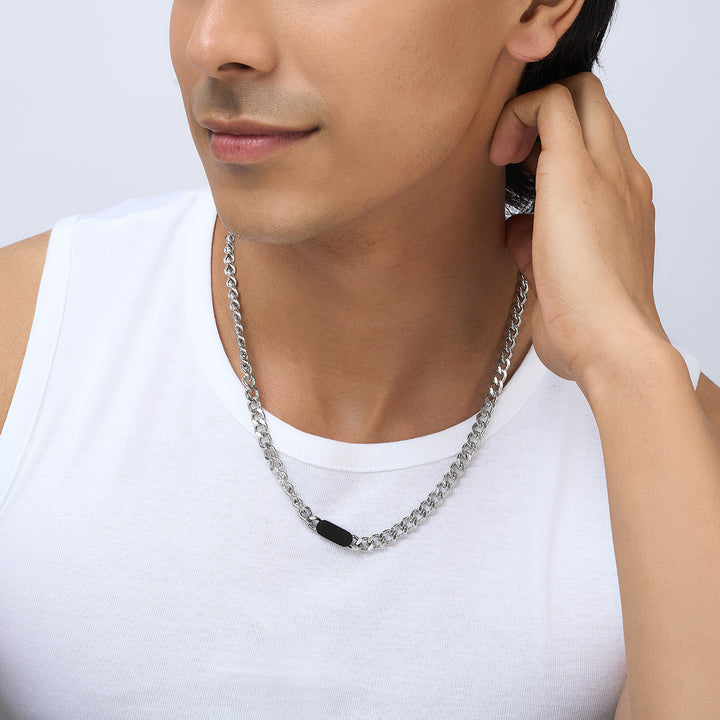 Ravorn Silver & Black Men's Necklace