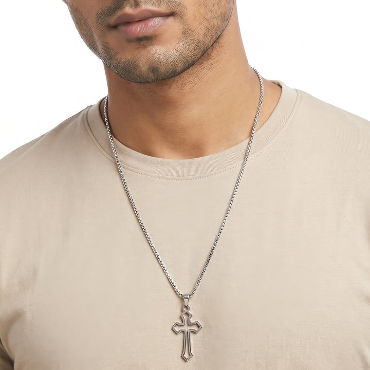 Mono Cross Silver & BLack Men's Necklace