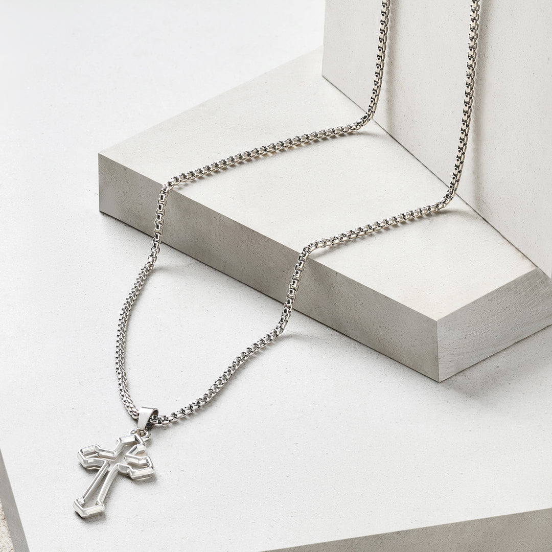 Mono Cross Silver & BLack Men's Necklace