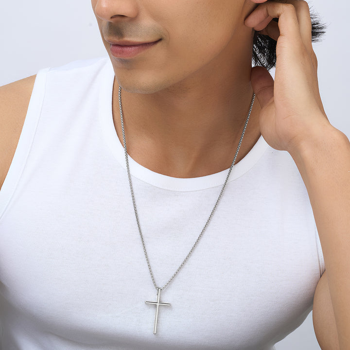 Silver Faith Cross Men's Necklace