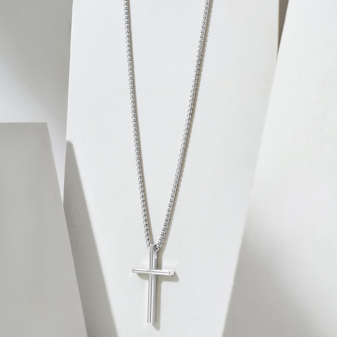 Silver Faith Cross Men's Necklace