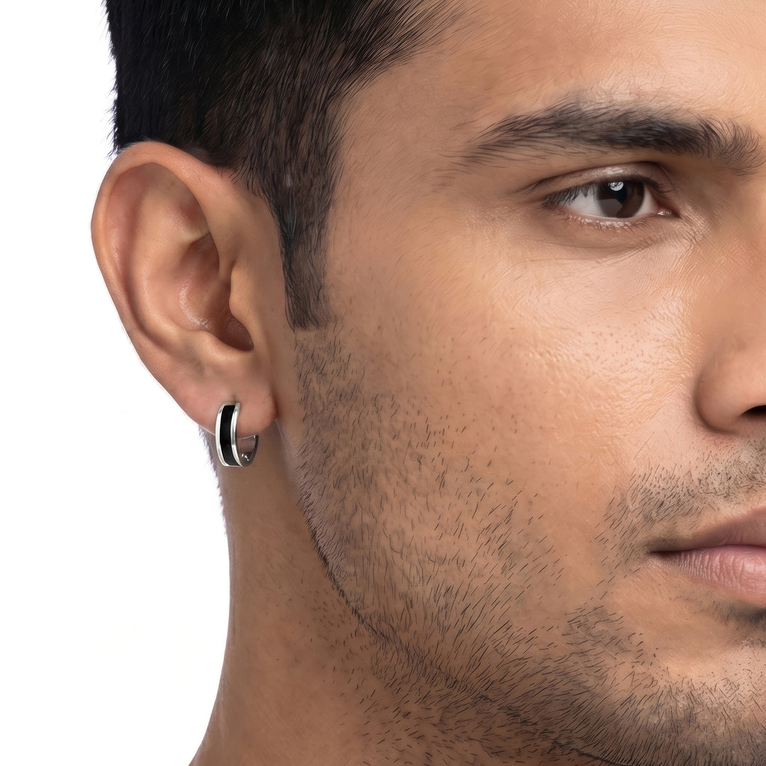 Cyberspace Silver & Black Men's Earring Set
