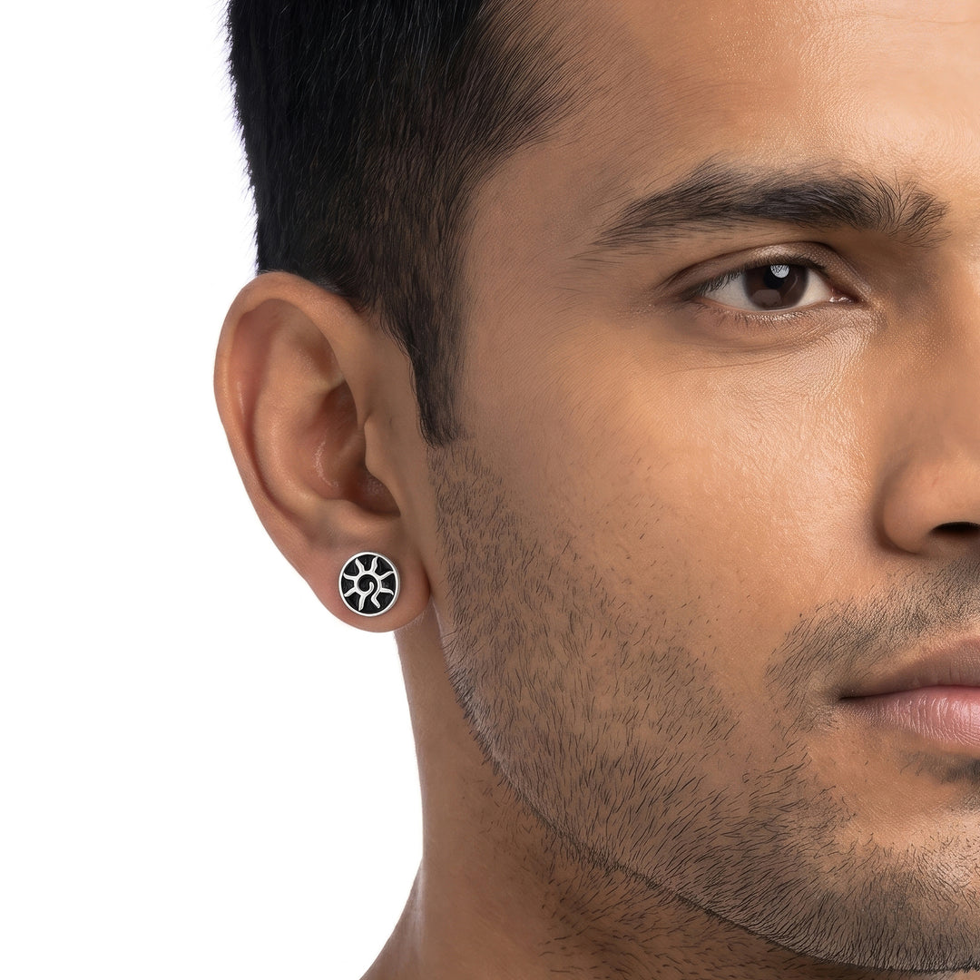 Cyberspace Silver & Black Men's Earring Set