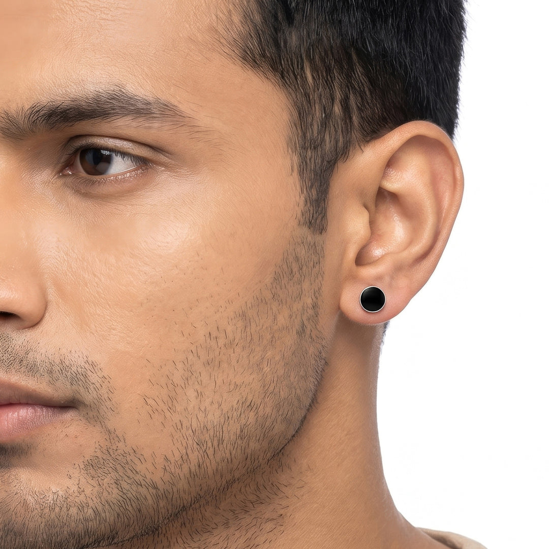 Cyberspace Silver & Black Men's Earring Set