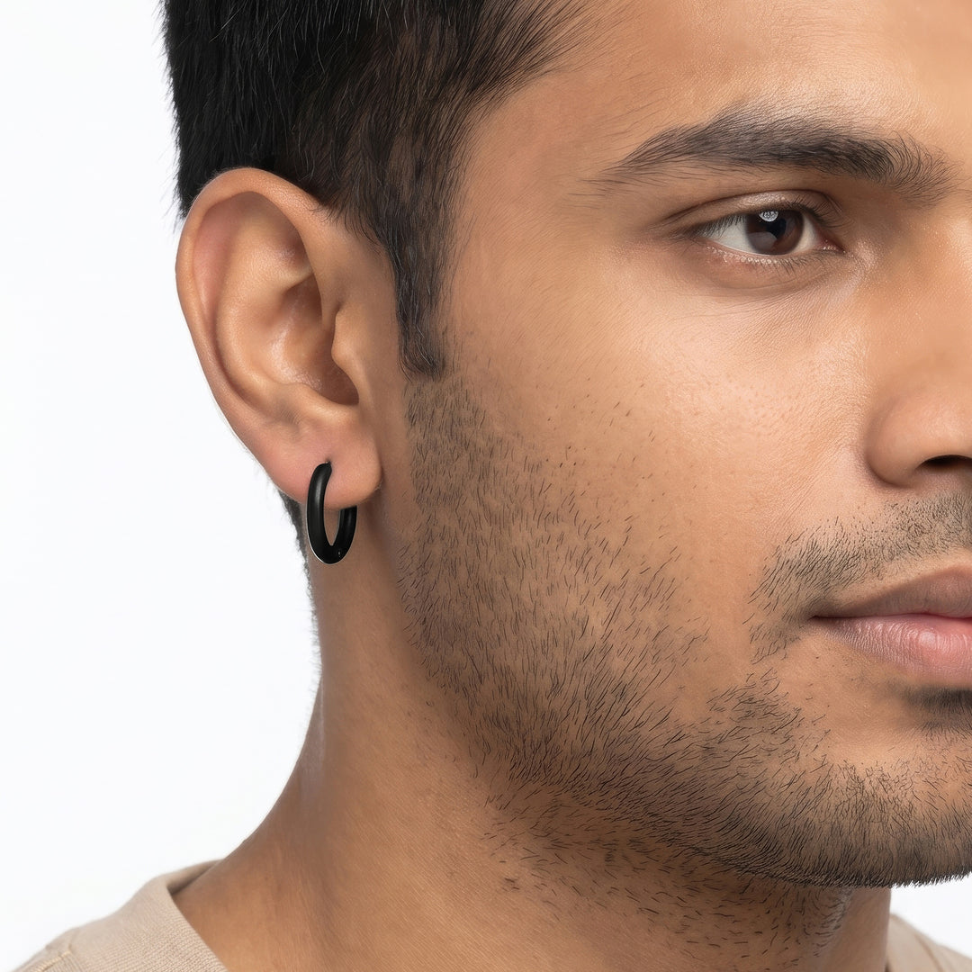 Cyberspace Silver & Black Men's Earring Set