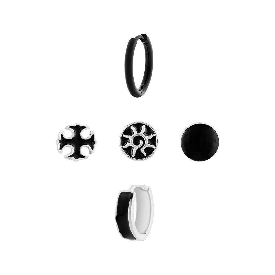 Cyberspace Silver & Black Men's Earring Set