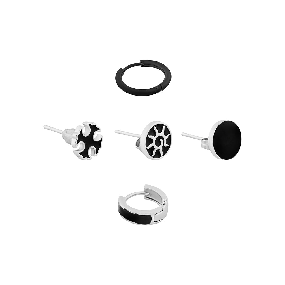 Cyberspace Silver & Black Men's Earring Set