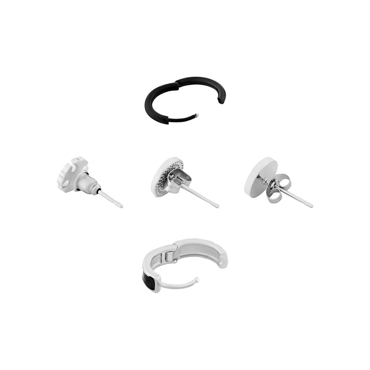 Cyberspace Silver & Black Men's Earring Set
