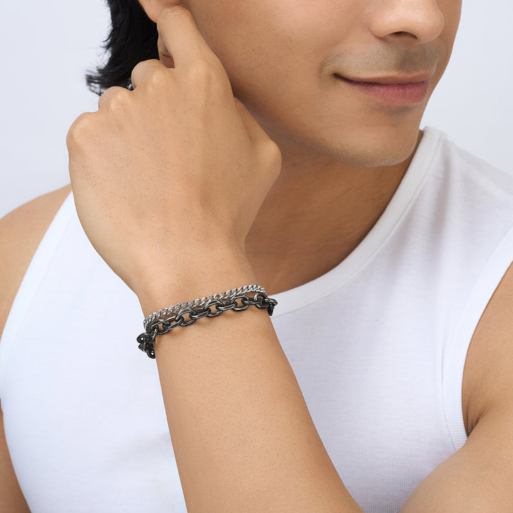 Togglo Silver & Black Men's Bracelet