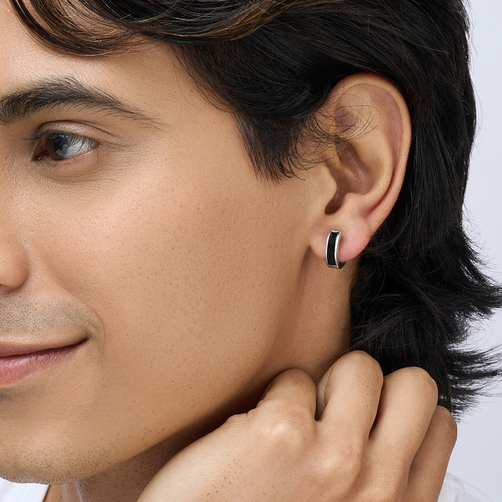 Lemmo Edge Silver & Black Men's Earrings
