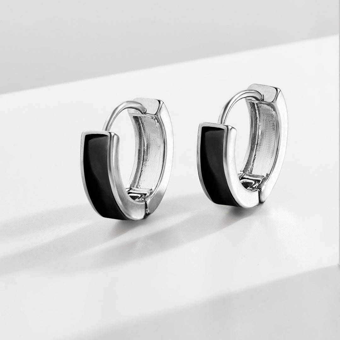 Lemmo Edge Silver & Black Men's Earrings
