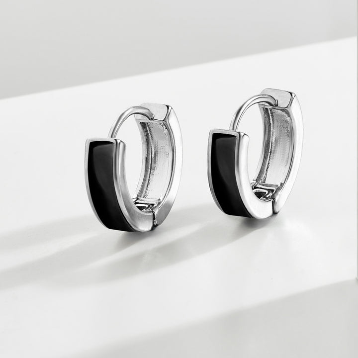 Lemmo Edge Silver & Black Men's Earrings