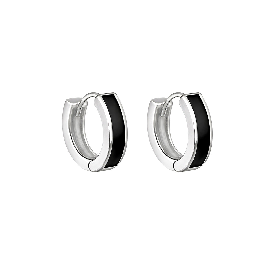 Lemmo Edge Silver & Black Men's Earrings