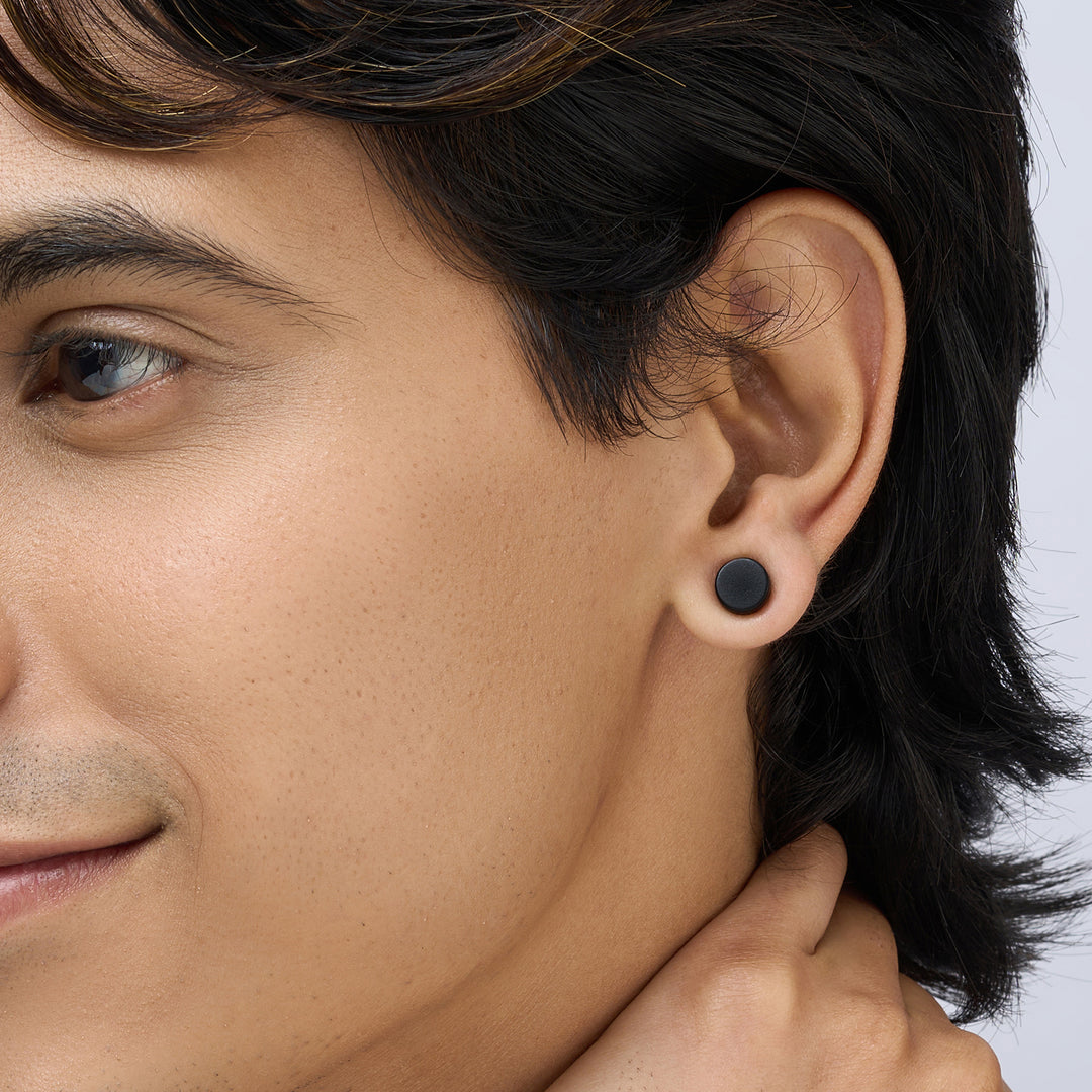 Domorro Men's Silver & Black Earrings