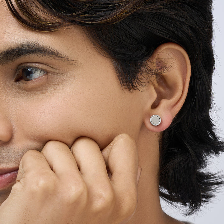 Domorro Men's Silver & Black Earrings