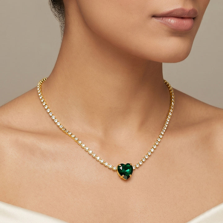 Heartlet Green stone Gold Necklace