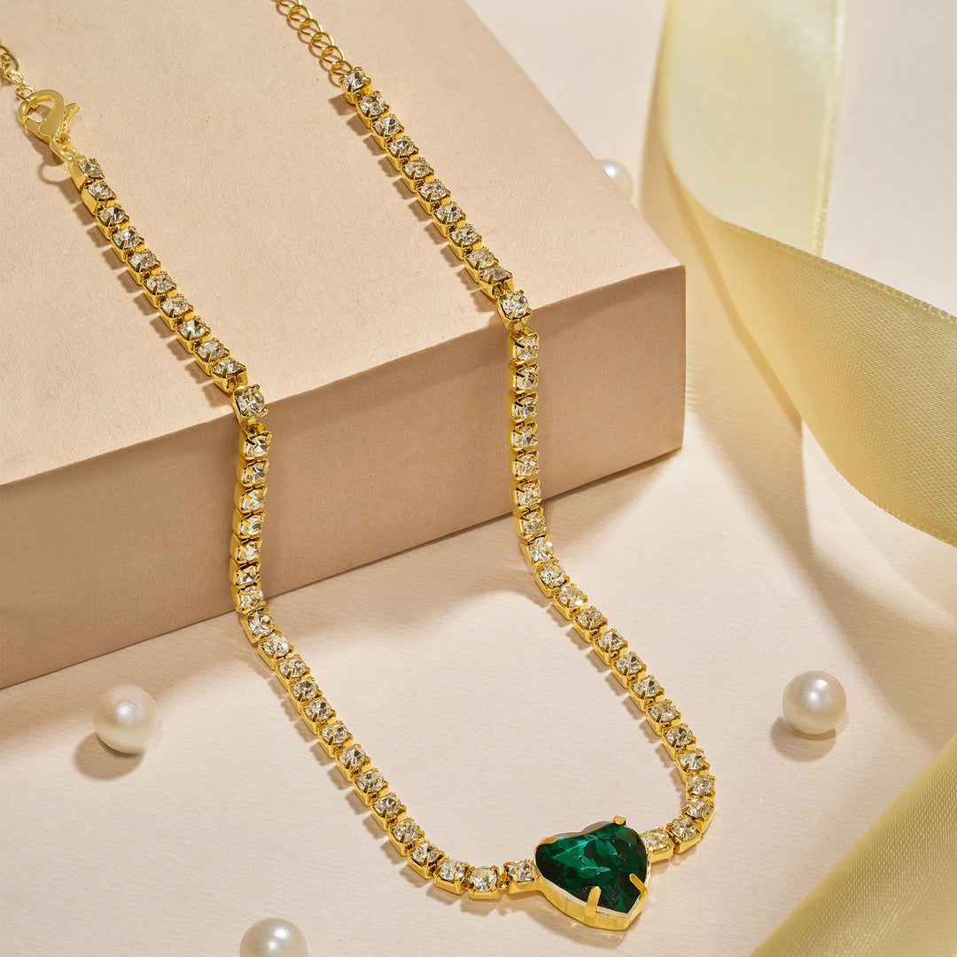 Heartlet Green stone Gold Necklace