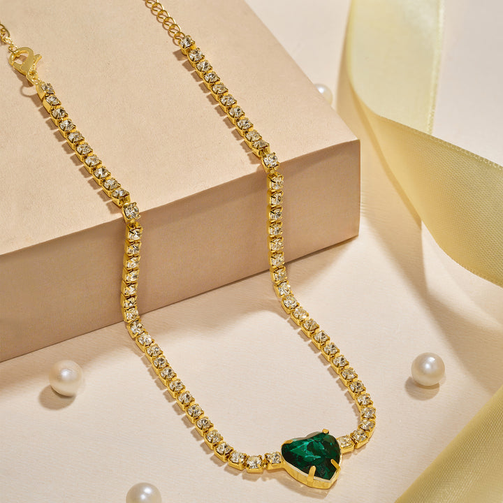Heartlet Green stone Gold Necklace
