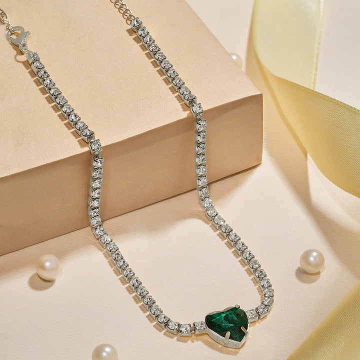 Heartlet Green stone Silver Necklace