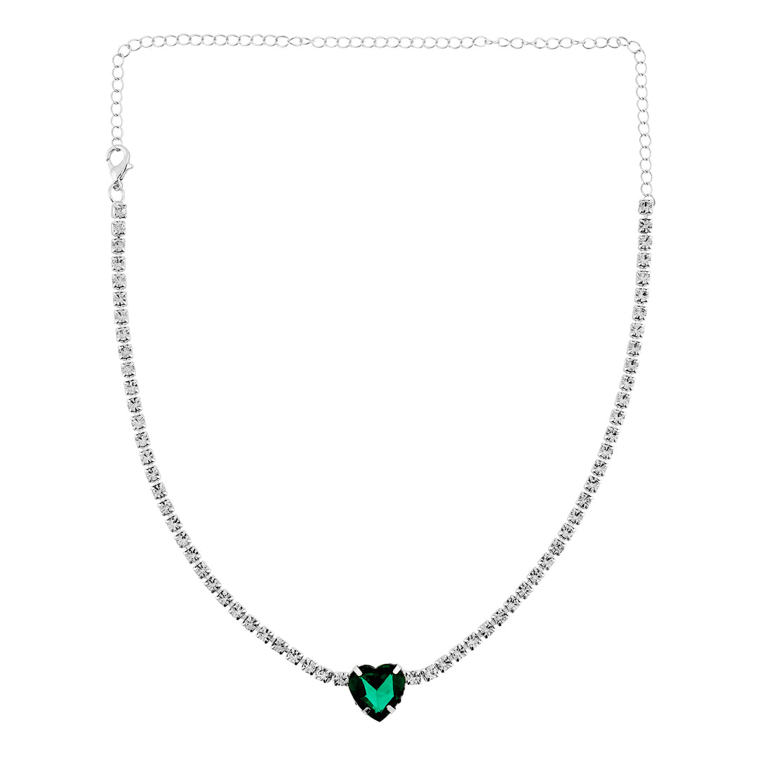 Heartlet Green stone Silver Necklace