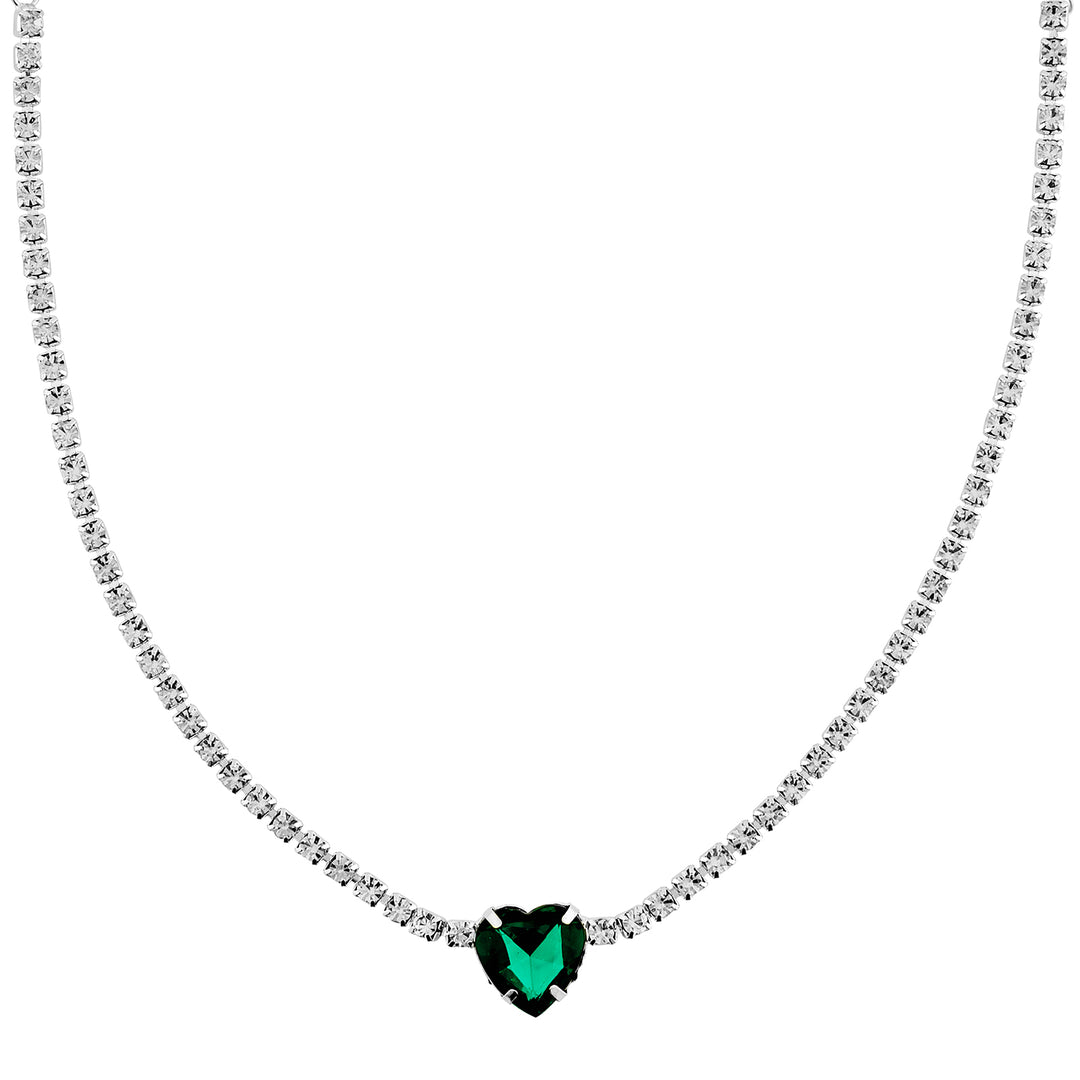 Heartlet Green stone Silver Necklace