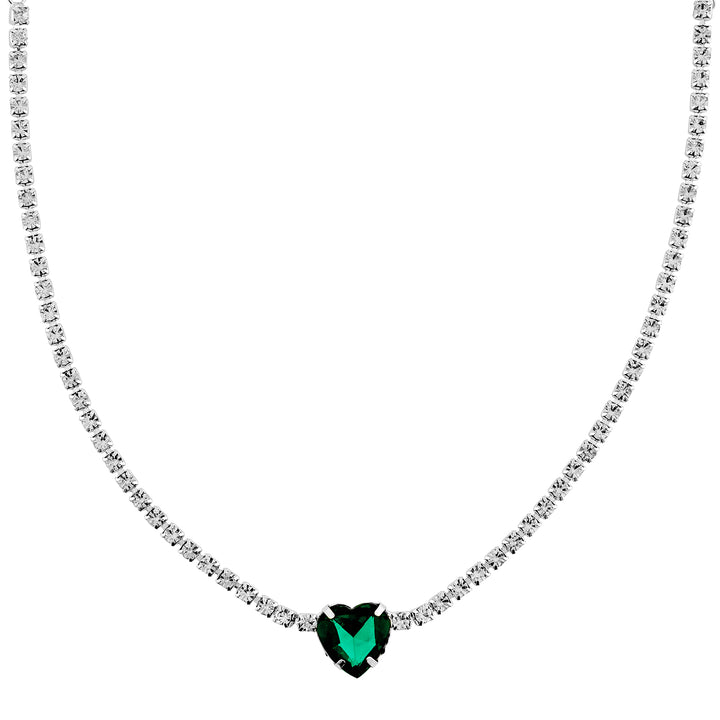 Heartlet Green stone Silver Necklace