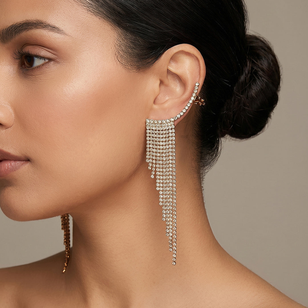 Ice Princess Gold Bling Tassel Earrings