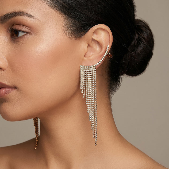 Ice Princess Gold Bling Tassel Earrings