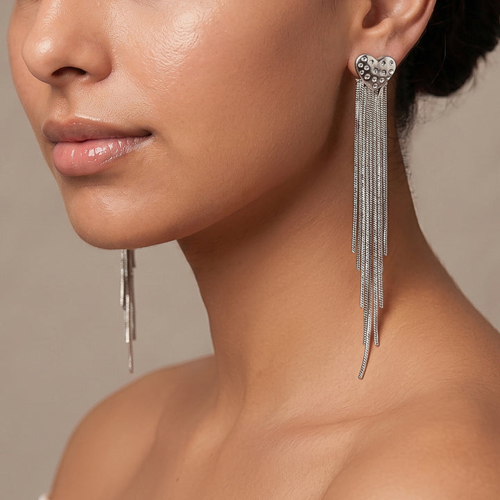 Lovie-Heart Silver Bling Earrings