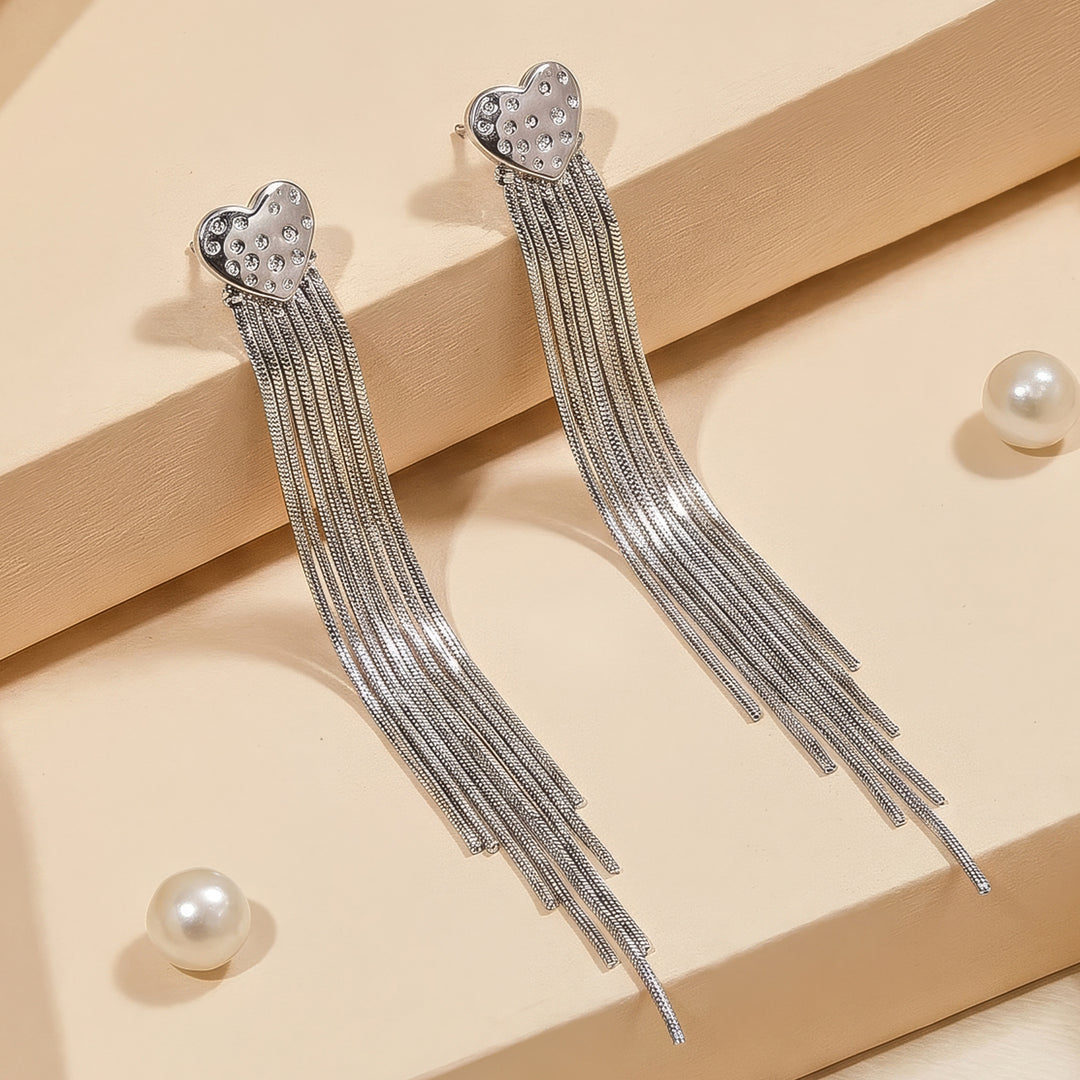 Lovie-Heart Silver Bling Earrings
