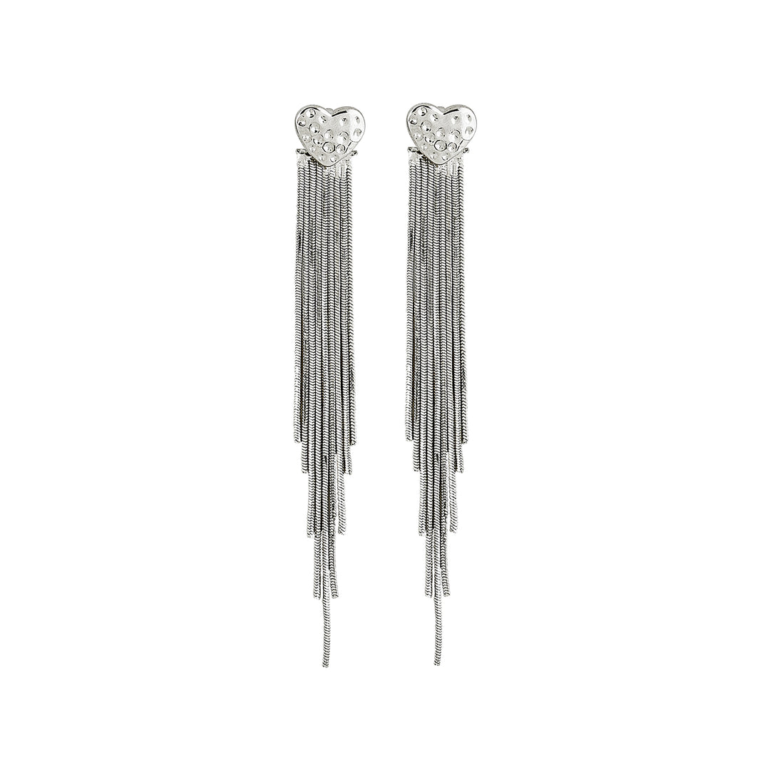 Lovie-Heart Silver Bling Earrings