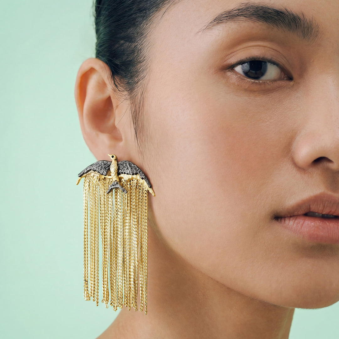 Golden Whisper Bird Earrings