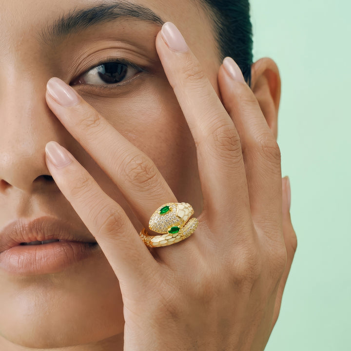 Orozo Gold & White Snake Ring