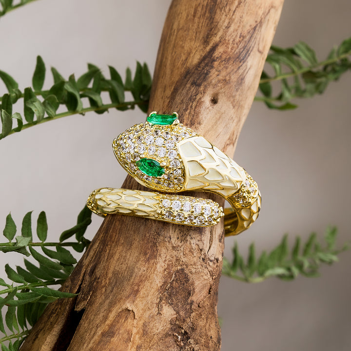 Orozo Gold & White Snake Ring