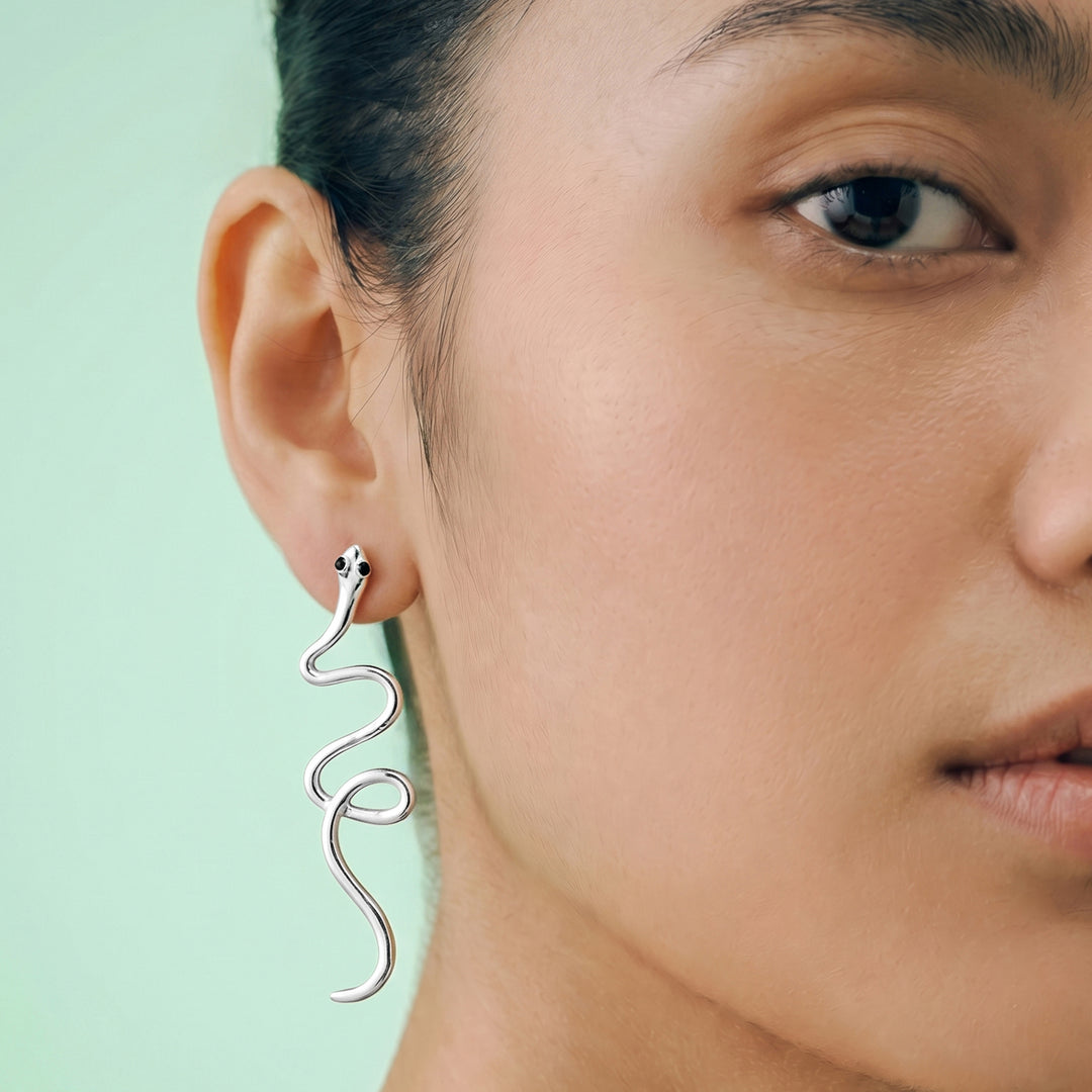 Serpens Silver Snake Earring