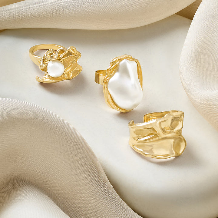 Nameru Molten Pearl Set of 3 Gold Rings