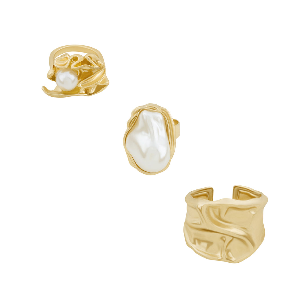 Nameru Molten Pearl Set of 3 Gold Rings